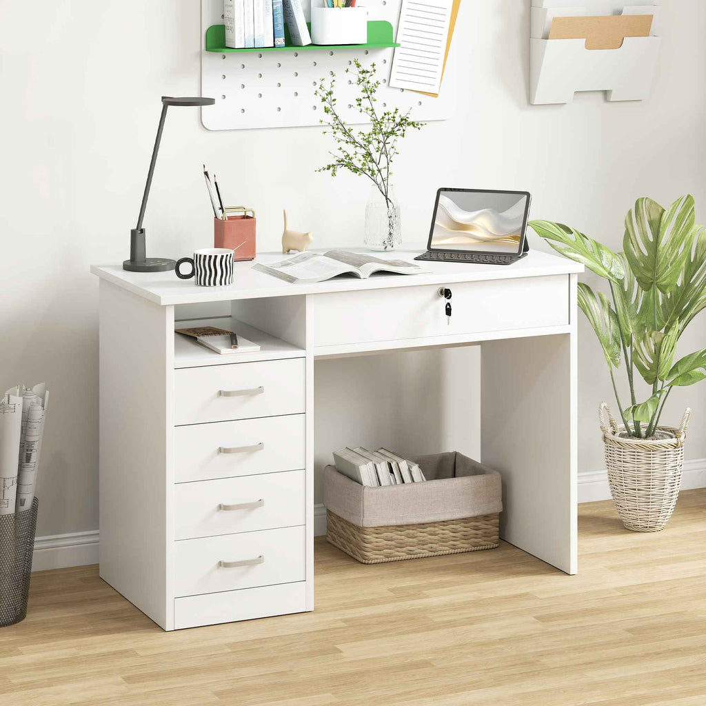 HOMCOM Wooden Desk for Bedroom or Office with 2 Drawers and 2 Keys, 110x50x76cm - White
