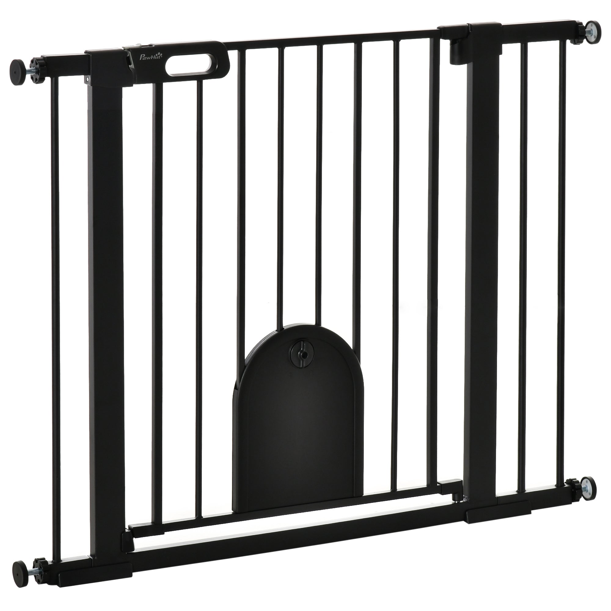 Adjustable Dog Gate with Small Door and Automatic Closure, 75-103x76cm, Black