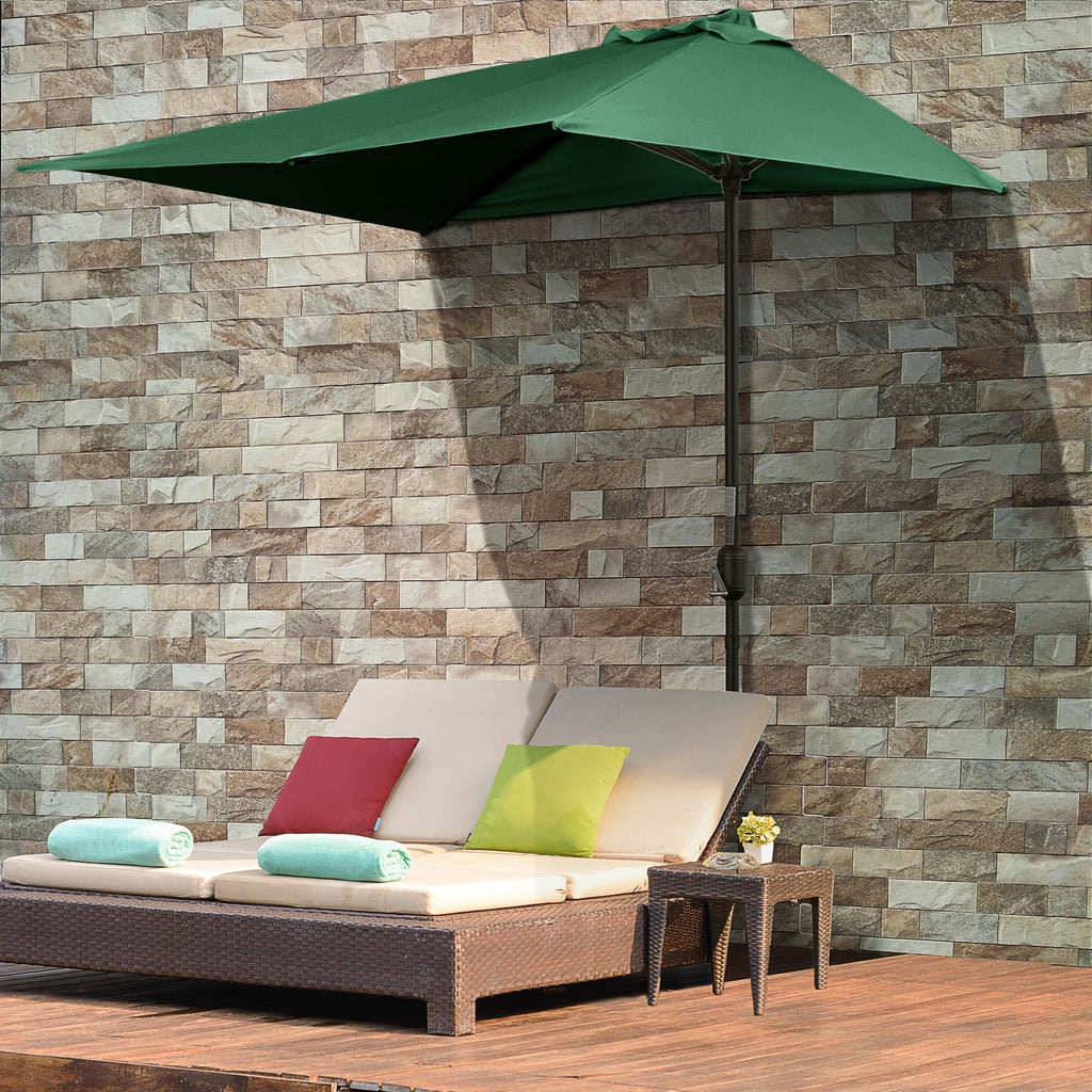 Space-Saving Mezzaluna Wall Umbrella with Crank Opening, Green