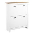 Slim Shoe Rack 2 Flap Drawers and Adjustable Shelf for 12 Pairs of Shoes, 79x23x90.5 cm, White