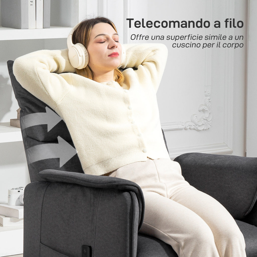 Electric Recliner Chair with Remote Control and Footrest, in Velvet Effect Fabric, 80x83x104 cm, Black