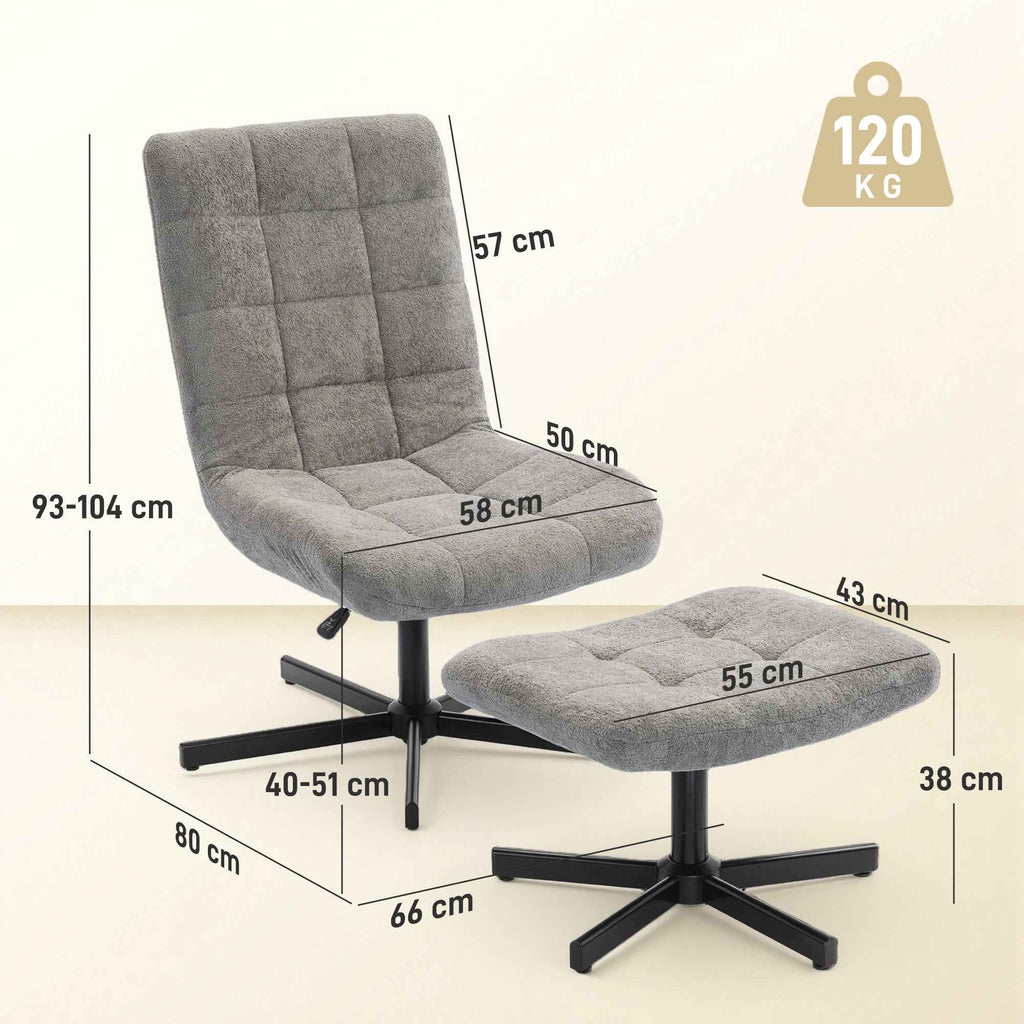 HOMCOM 4-Level Velvet Recliner Chair with Independent Footrest, 66x80x93-104 cm, Grey