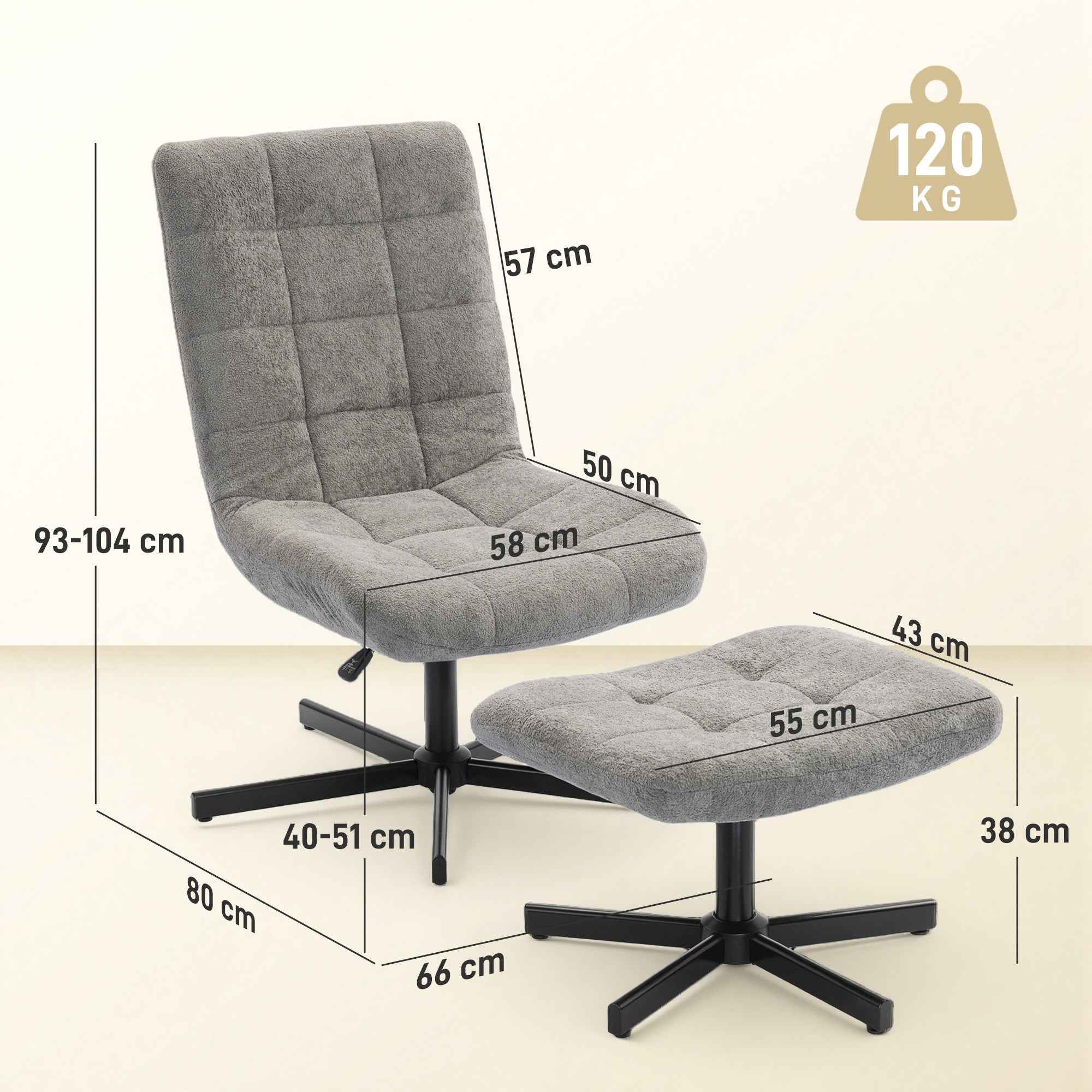 HOMCOM 4-Level Velvet Recliner Chair with Independent Footrest, 66x80x93-104 cm, Grey