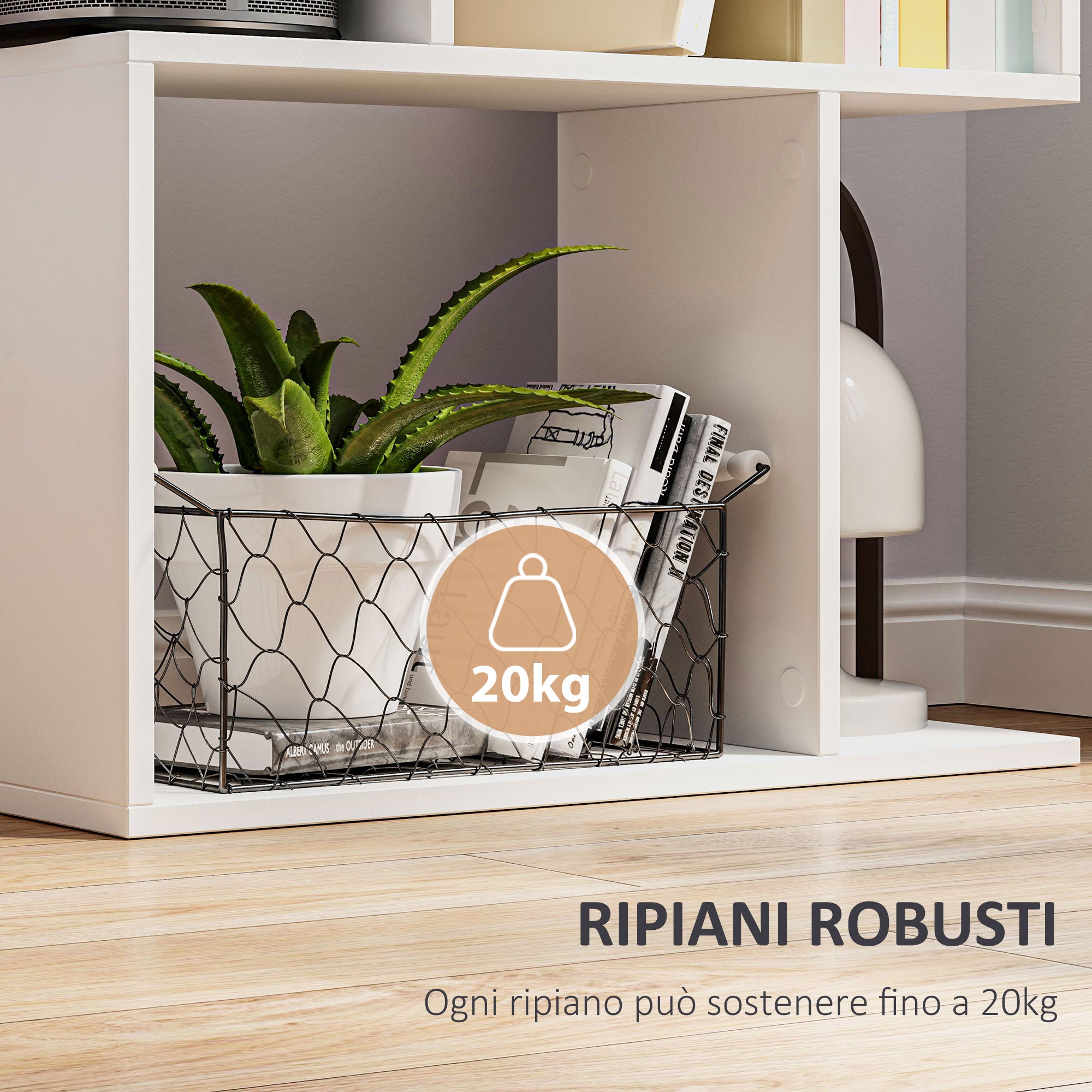Wooden Bookcase Cabinet with 5 Shelves with Divider, 60x24x184.5 cm, White