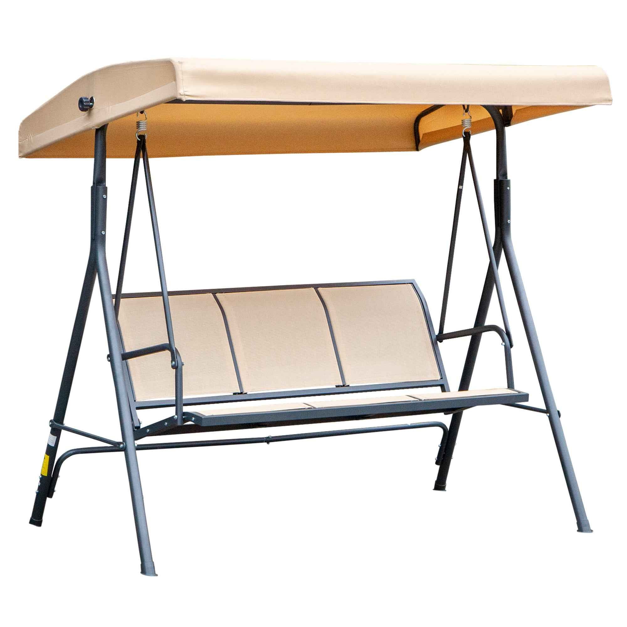 Outsunny 3-Seater Garden Swing with Canopy, Breathable Seat, and Steel Frame, Beige