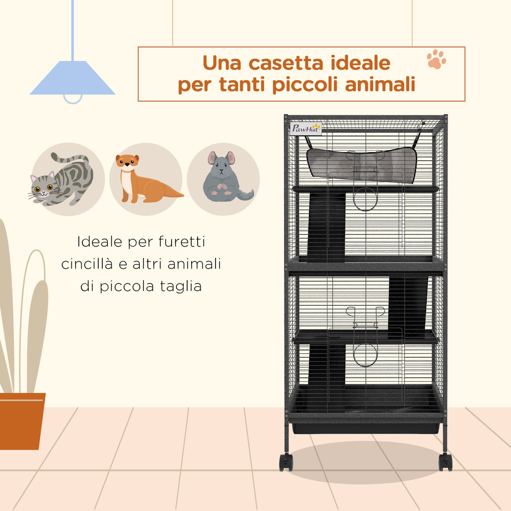 Steel Guinea Pig and Chinchilla Cage with 3 Levels, Wheels and Removable Tray, Grey