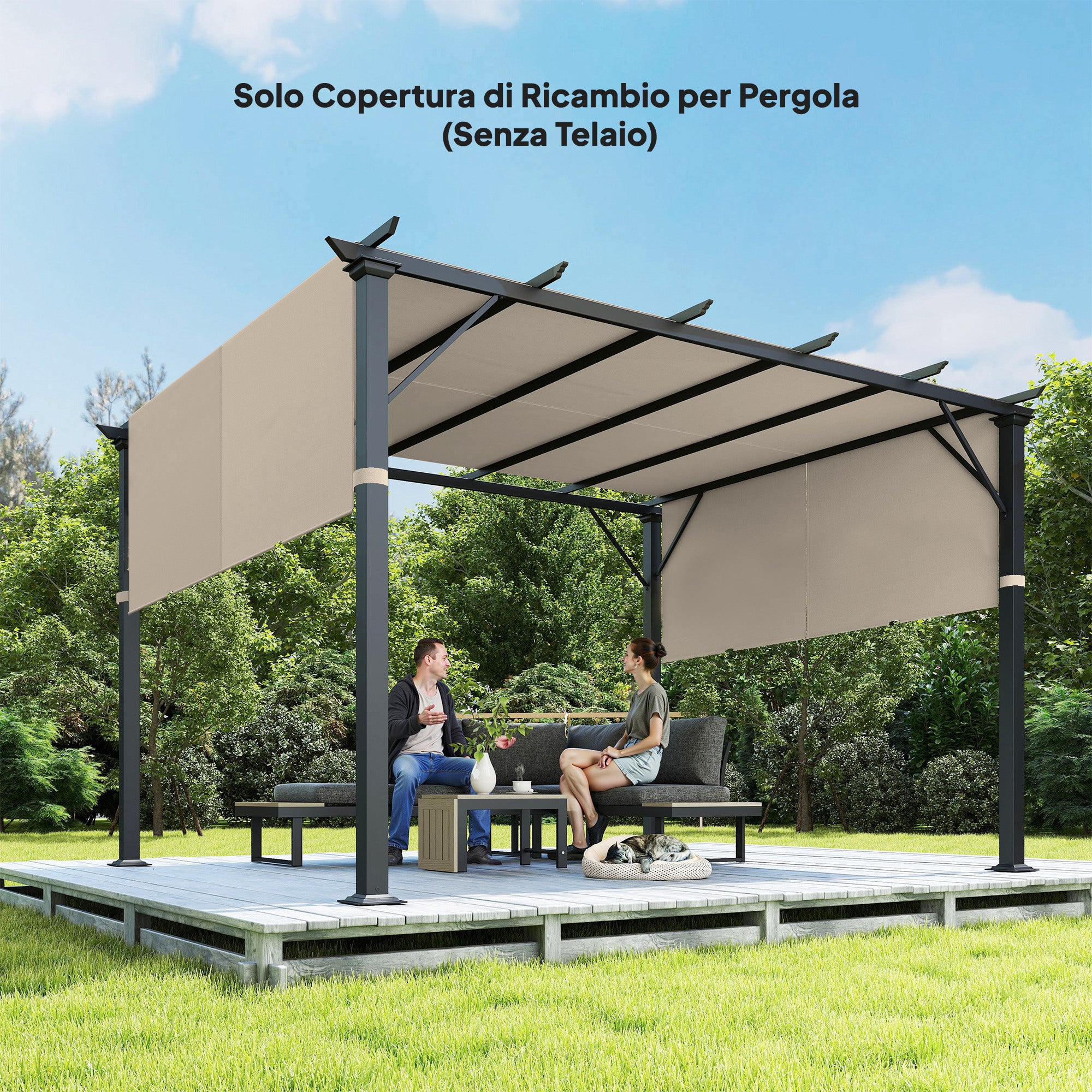 Outsunny 3x3m Polyester Pergola Gazebo Cover with Pockets and Straps, 488x122cm, Khaki