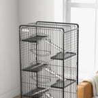 Small Animal Cage with Wheels, 5 Ramps and 5 Platforms, Bowl and Bottle, 61.5x44x131 cm, Black