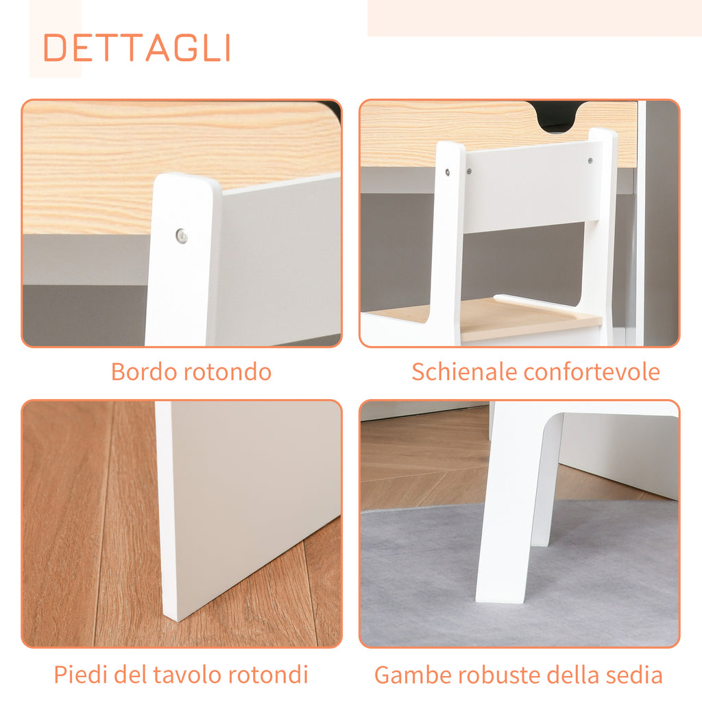 Children's Desk and Chair Set with Drawer and Shelf, Rounded Edges, Ages 6-10, White and Wood