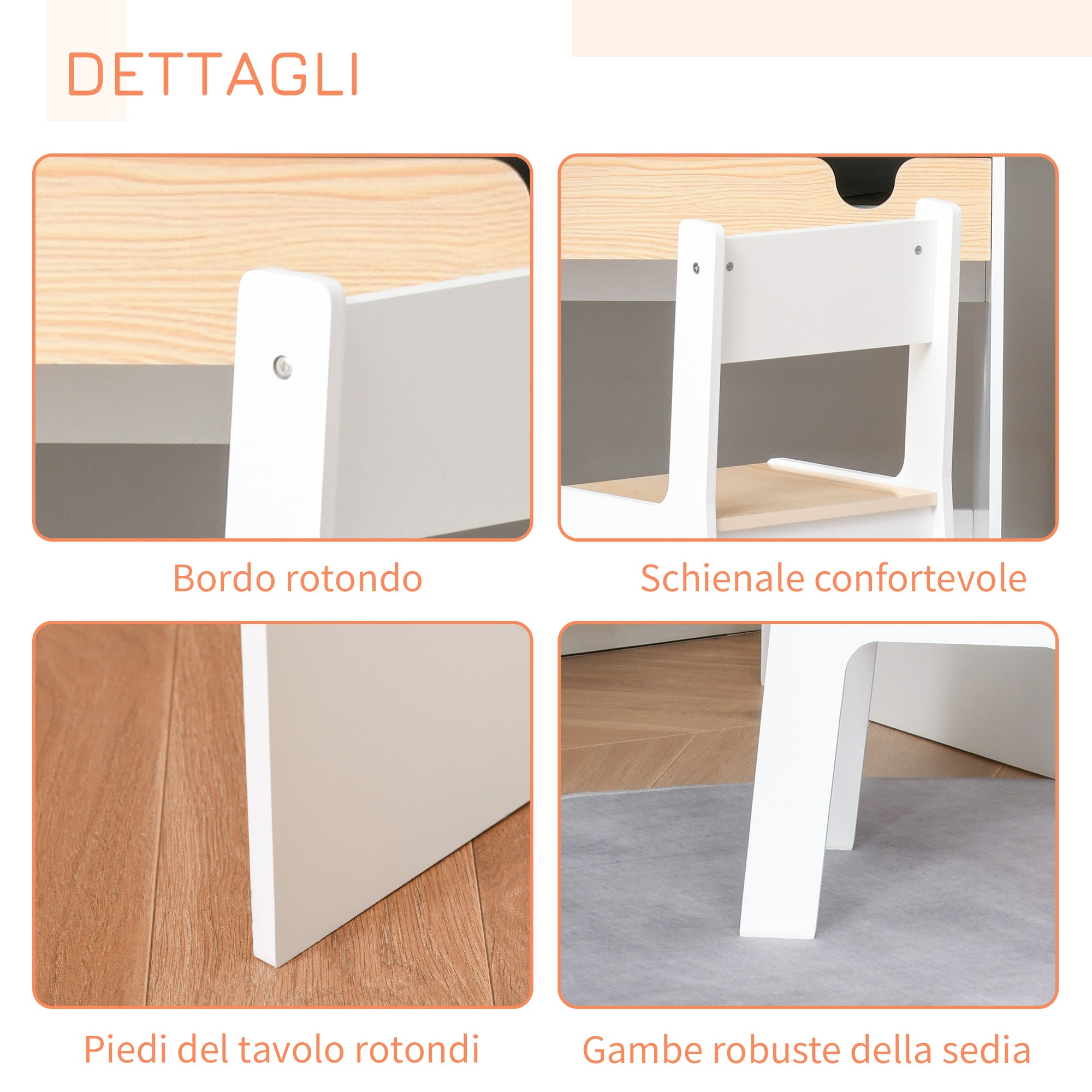 Children's Desk and Chair Set with Drawer and Shelf, Rounded Edges, Ages 6-10, White and Wood
