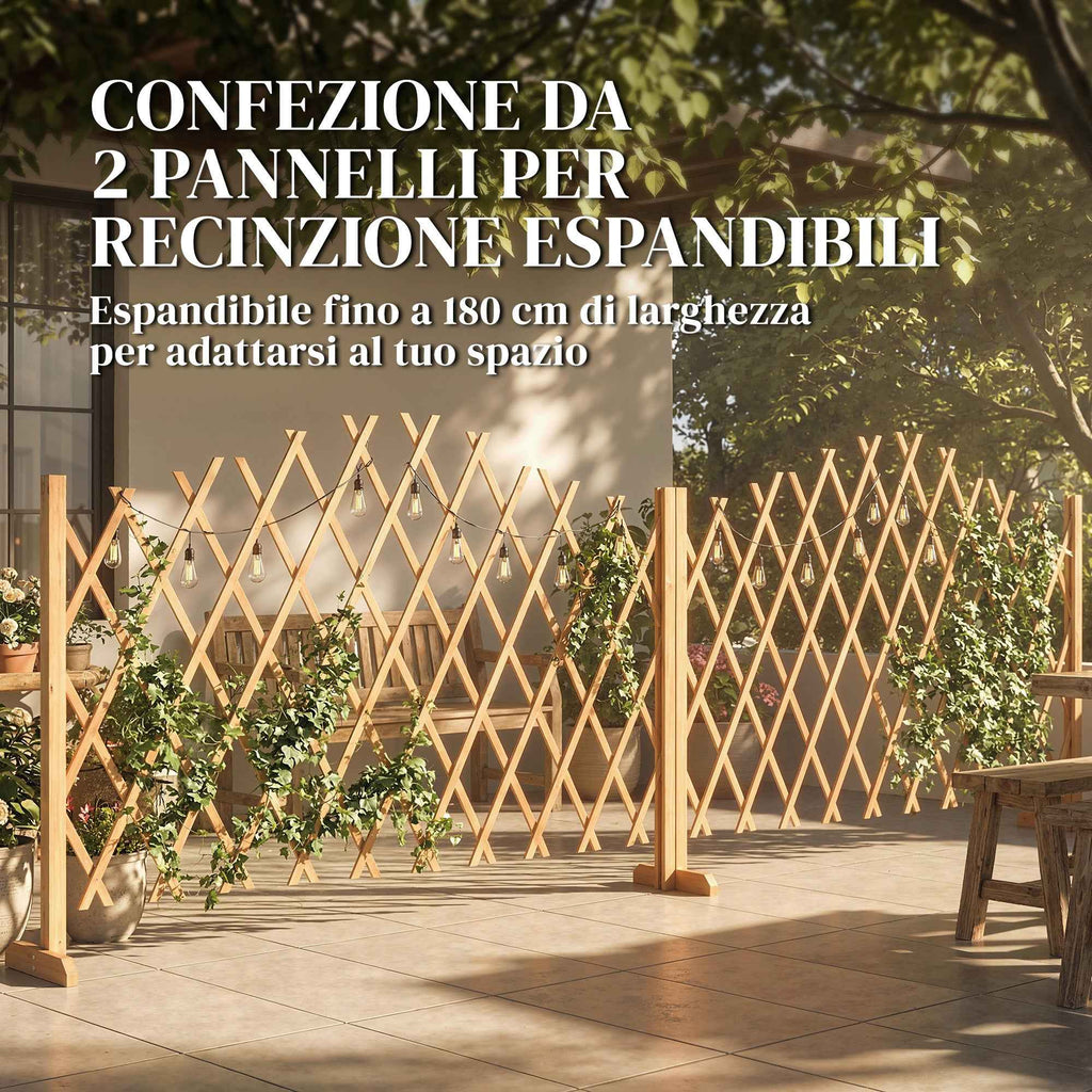 Outsunny 2-Panel Expandable Fence, Wooden Garden, 180x30x103 cm, Brown