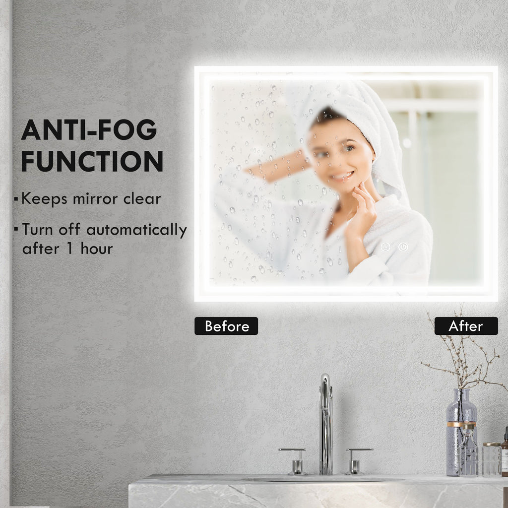 Kleankin Bathroom mirror with LED light 3 levels rectangular, anti -explaiming and touch switch, 90x70cm - Borgè