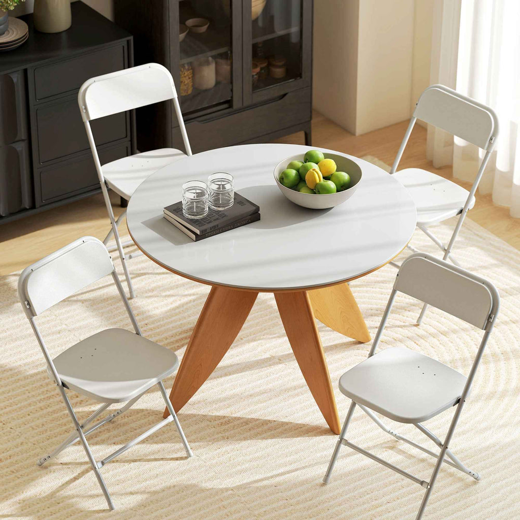 HOMCOM Set of 4 Folding Chairs with Drainage Holes in Plastic and Metal, 45x49x79.5 cm, White