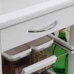 Kitchen Trolley with Drawer, 4 Baskets and 4 Shelves, in Metal, Ceramic and Wood, 57x37x83 cm, White
