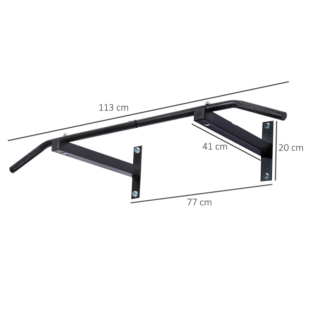 Professional Wall-Mounted Pull-Up Bar with Steel Frame, 113 x 41 x 20cm, Black