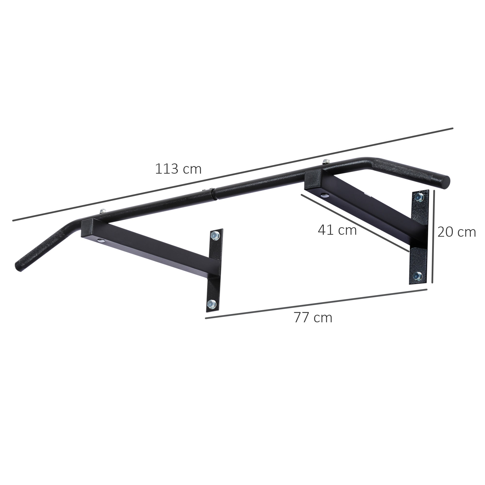 Professional Wall-Mounted Pull-Up Bar with Steel Frame, 113 x 41 x 20cm, Black