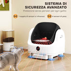 PawHut Self-Cleaning Cat Litter Box with Open Design, Safety Sensors and Deodorizer, White