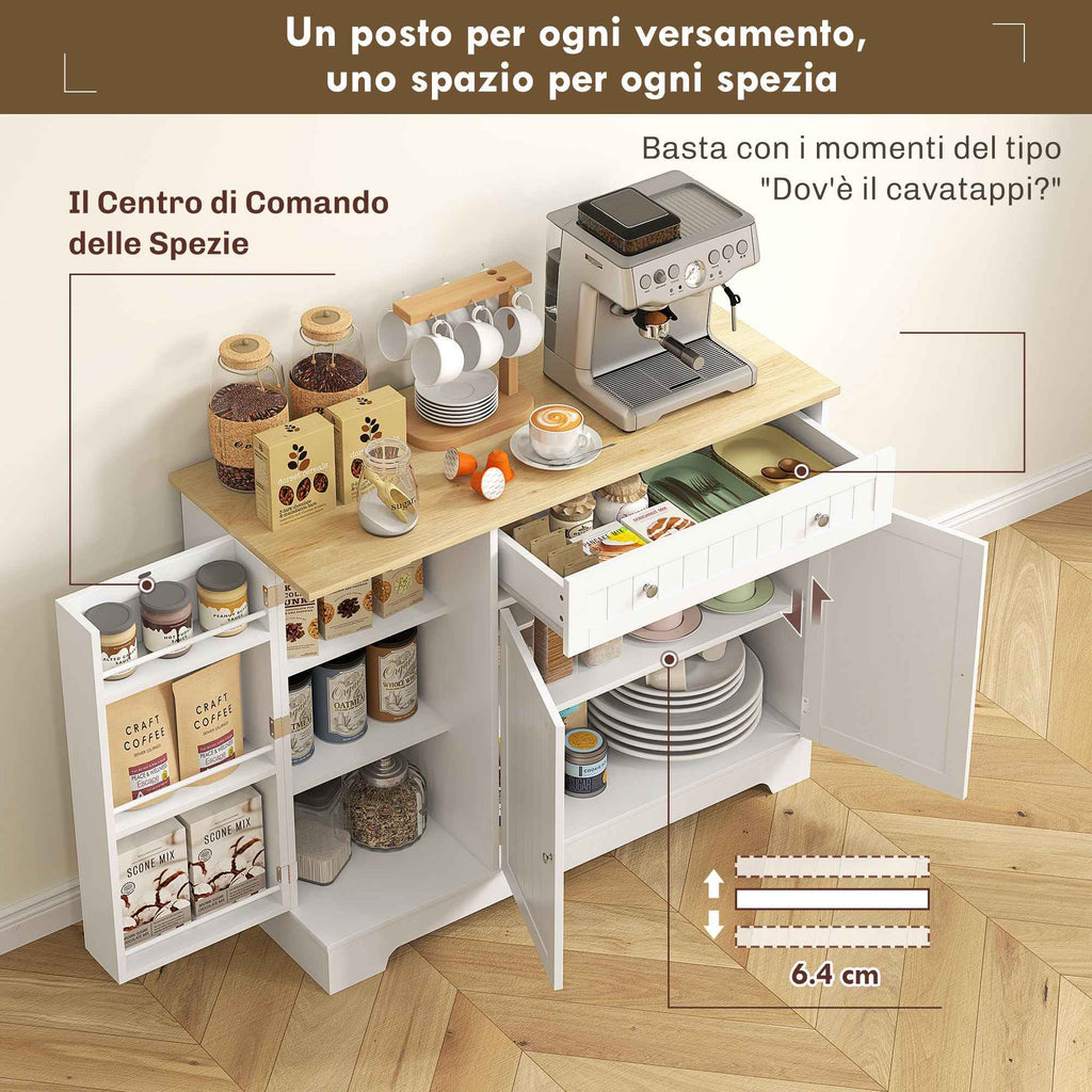 HOMCOM Modern Sideboard with Storage Space, Buffet Cabinet with Drawer, Adjustable Shelves, Small Kitchen Pantry with Door Shelves, White