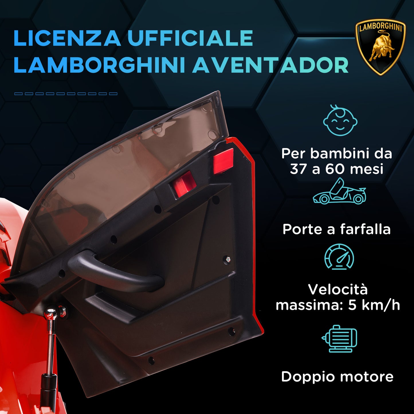 HOMCOM 12V Lamborghini Licensed Electric Ride-On Toy Car for Children with Horn and Remote Control, 107.5x63x42 cm, Red