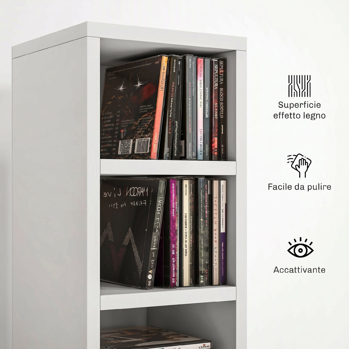HOMCOM 12-Tier CD Storage Cabinet for 204 CDs, MDF and Chipboard, 21x20x175 cm, White