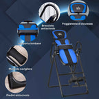 HOMCOM Folding Gravity Inversion Table with Adjustable Length (140-203cm) and Wheels, Black and Blue