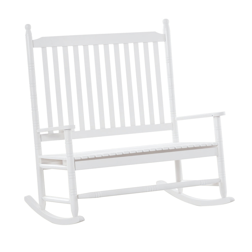 2-Seater Wooden Rocking Chair with High Back and Armrests, 117x85x120 cm, White