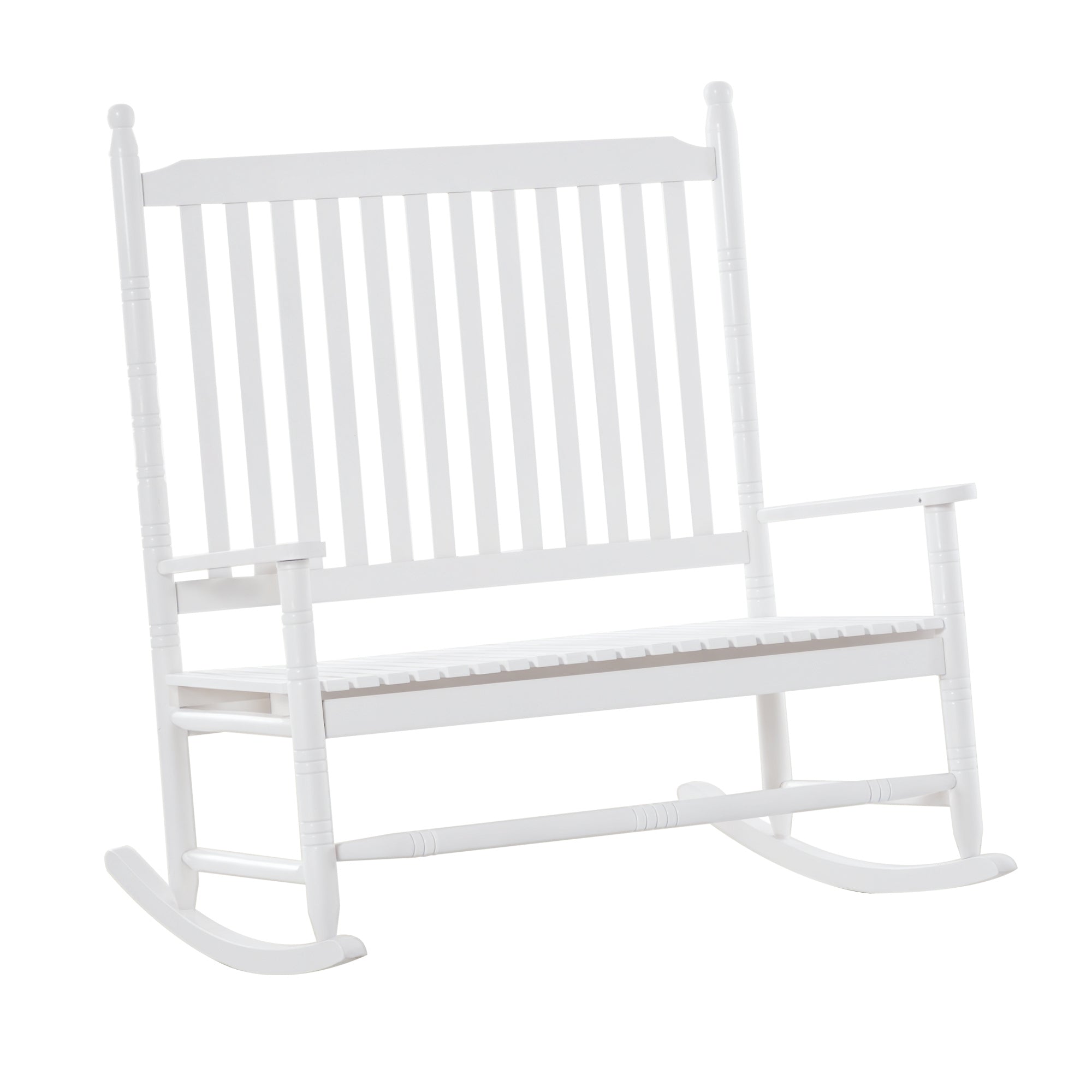 2-Seater Wooden Rocking Chair with High Back and Armrests, 117x85x120 cm, White