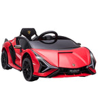 Electric Ride-On Toy Car for Kids 3-5 Years Old 12V Lamborghini SIAN, 3-5km/h Electric Car for Kids with 2 Motors, Headlights and Music, Remote Control, Seat Belt and Horn, Red