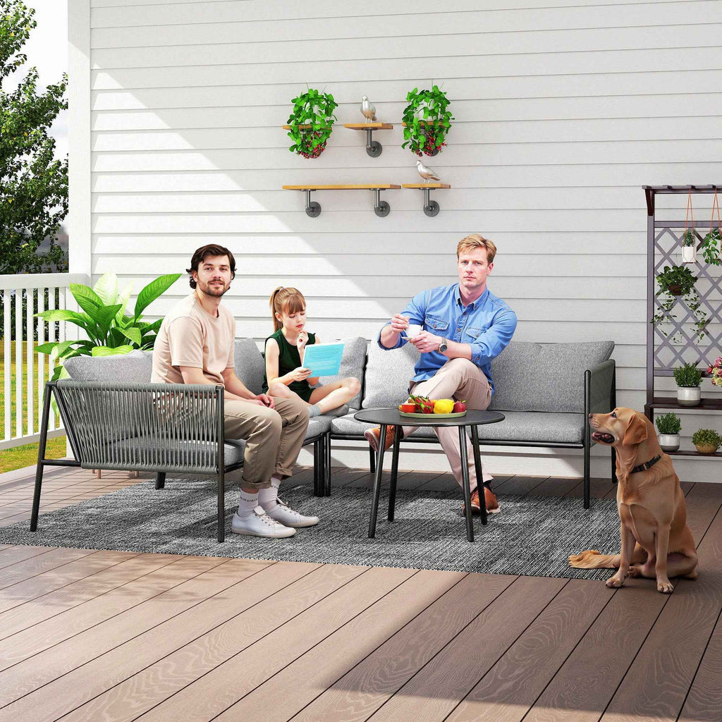 Outsunny Rattan Garden Lounge Set with Modular Corner Sofa, Coffee Table, and Cushions, Grey
