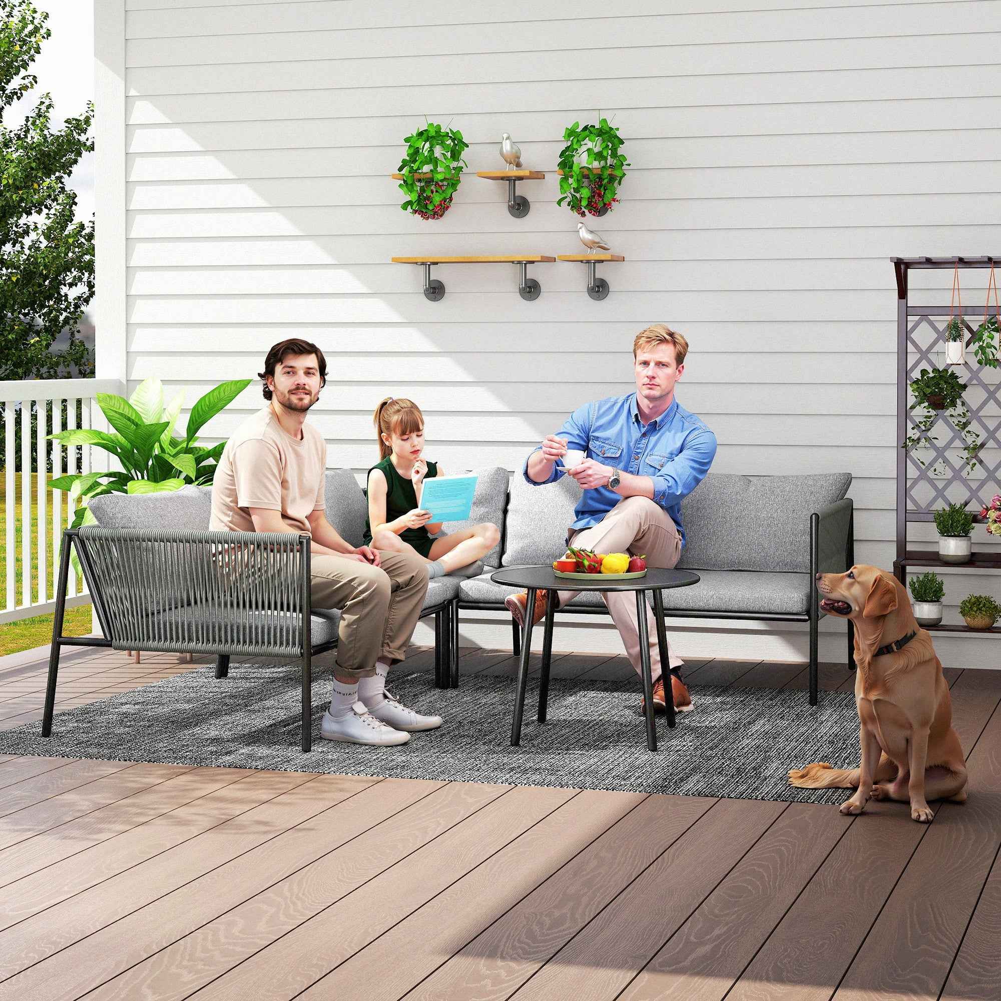 Outsunny Rattan Garden Lounge Set with Modular Corner Sofa, Coffee Table, and Cushions, Grey