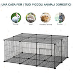 Rabbit and Small Animal Cage, 22 Modular Metal Panels with Door, Black, 105 x 70 x 45cm