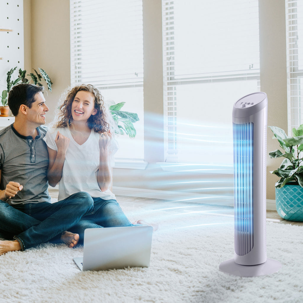 45W 3-Speed ??Oscillating Tower Fan, ABS Plastic Column Fan, 27x27x75cm, White - Borgè