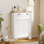 Anti-Tip Slatted Radiator Cover with Drawer, Wooden, 78x19x97 cm, White