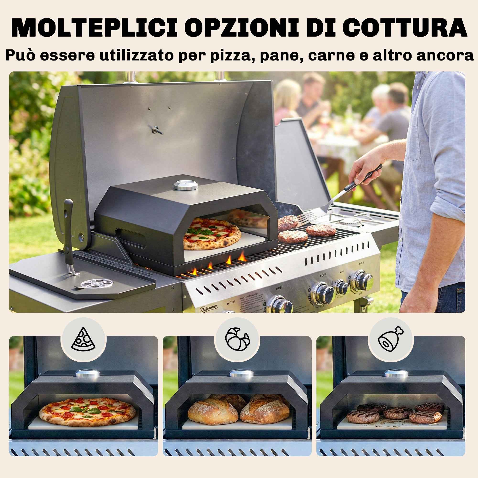 Outsunny Portable Wood-Fired Pizza Oven with Cordierite Stone and Thermometer, Metal, 53x40x18.5 cm, Black