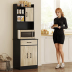 Wooden Pantry Cabinet with Drawer, 2 Open Shelves and Cabinets, 60x40x180 cm, Black and Wood Color