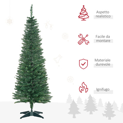 CHRISTMAS TREE - Artificial Christmas Tree 150cm Tall and Narrow with Realistic Branches and Plastic Base, Green