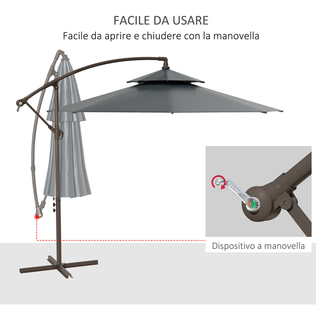 2.7x2.7m Cantilever Umbrella with 2-Tier Adjustable Canopy and Cross Base, Grey
