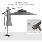 2.7x2.7m Cantilever Umbrella with 2-Tier Adjustable Canopy and Cross Base, Grey