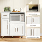 HOMCOM Wooden Microwave Cabinet with Drawer, 2 Cupboards, Open Shelf and Adjustable Top, 80x40x88.7 cm, White