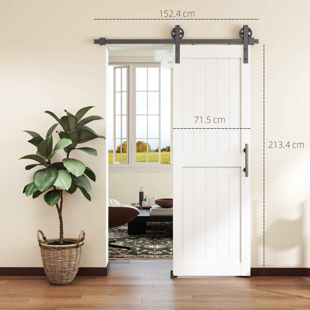 HOMCOM Country Style Sliding Door with Track and Handle in Wood and Steel, 71.5x213.4 cm, Black and White