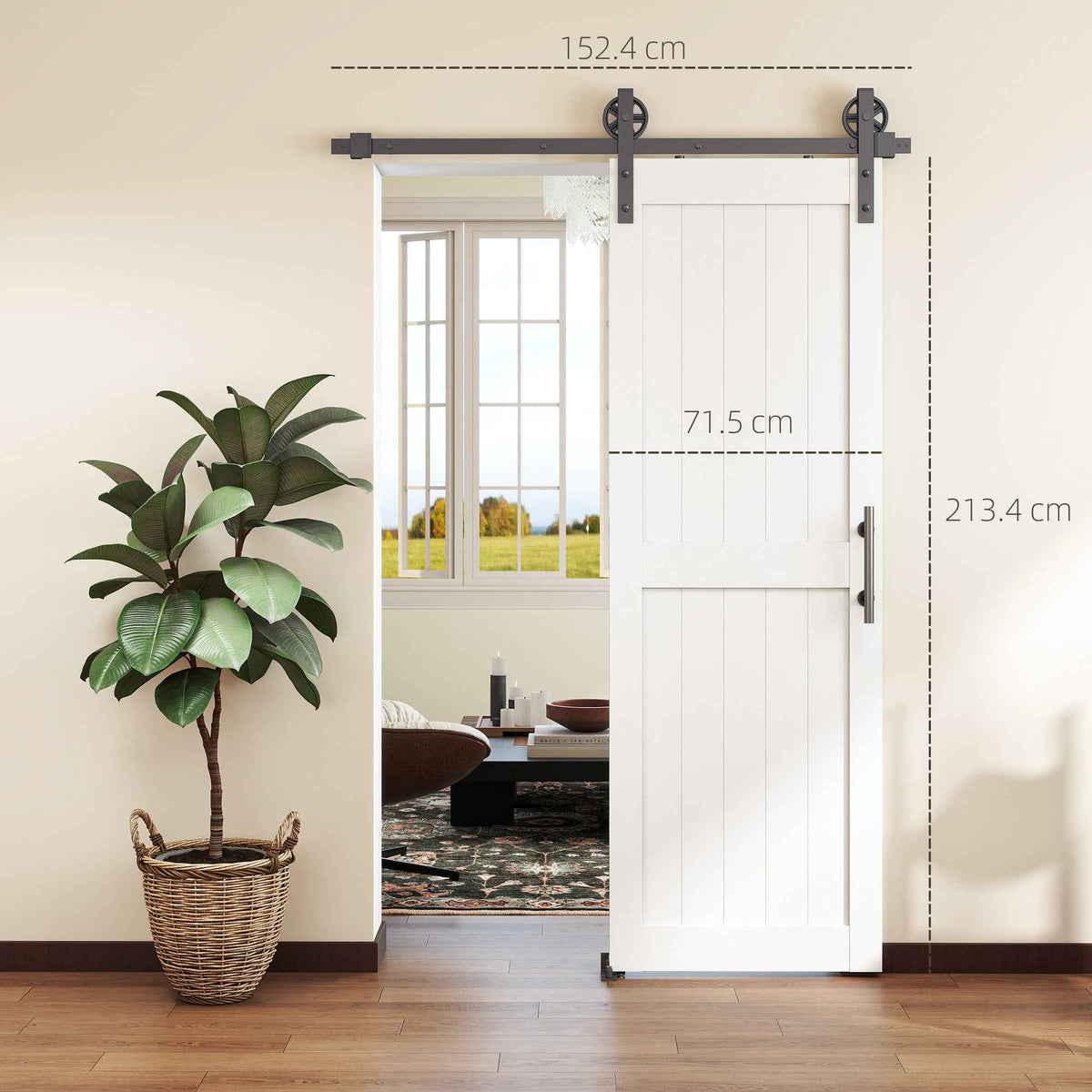 HOMCOM Country Style Sliding Door with Track and Handle in Wood and Steel, 71.5x213.4 cm, Black and White