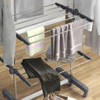 Vertical Drying Rack with 4 Adjustable Shelves, in Steel and Plastic, 142x55x172 cm, Grey and Silver