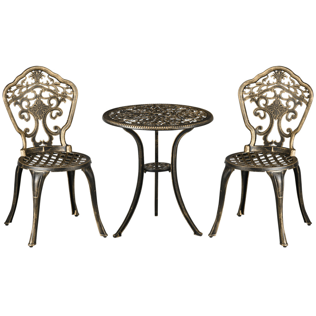 3-Piece Aluminum Outdoor Set with 2 Garden Chairs and Round Table with Umbrella Hole, Bronze