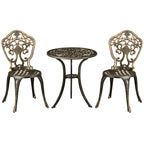 3-Piece Aluminum Outdoor Set with 2 Garden Chairs and Round Table with Umbrella Hole, Bronze