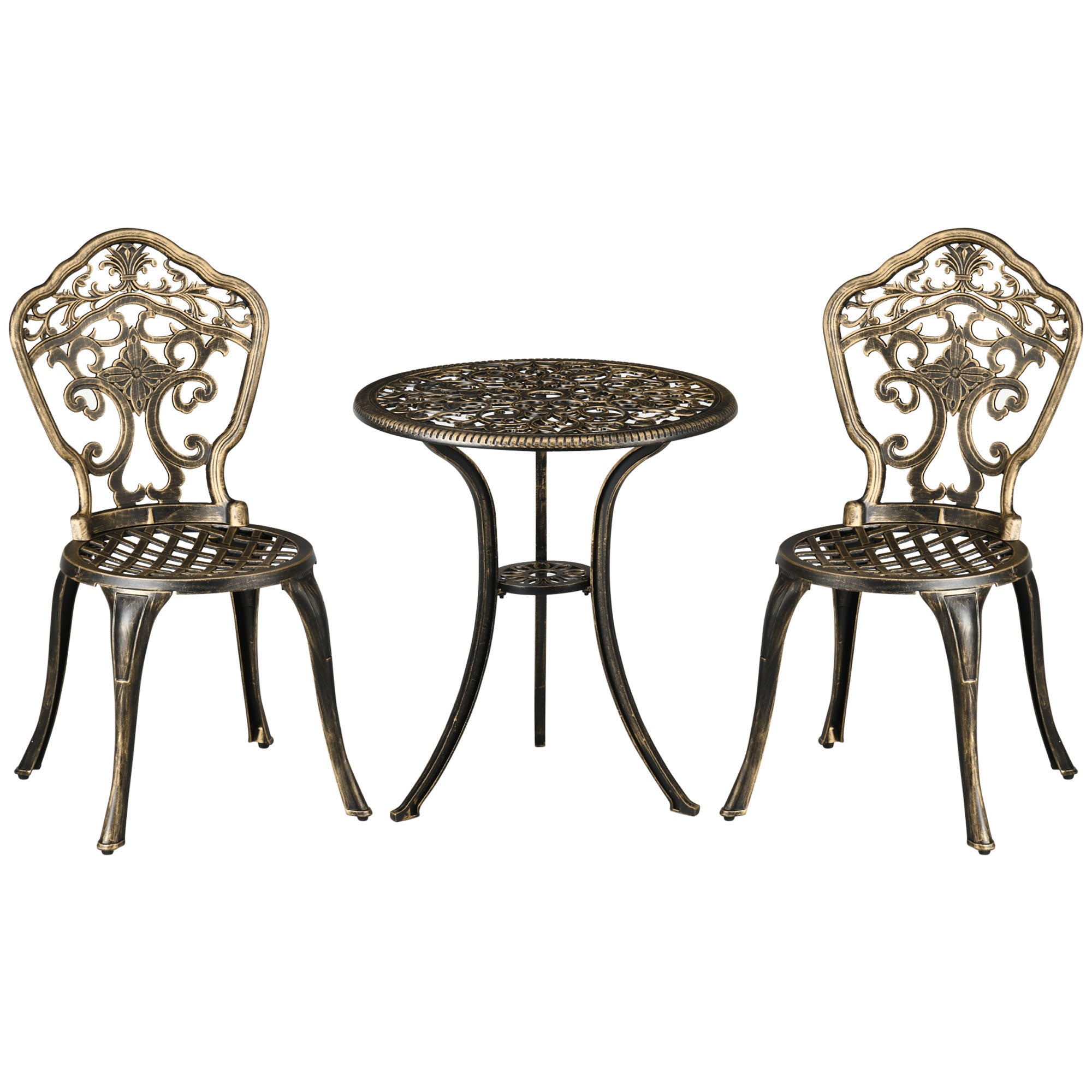 3-Piece Aluminum Outdoor Set with 2 Garden Chairs and Round Table with Umbrella Hole, Bronze