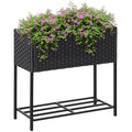 Raised Garden Bed, Wicker-Effect Planter with Shelf, Raised Garden Bed for Indoor and Outdoor Use, Grey (70cm x 30cm x 72cm) - Borge' Group Limited