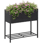 Raised Garden Bed, Wicker-Effect Planter with Shelf, Raised Garden Bed for Indoor and Outdoor Use, Grey (70cm x 30cm x 72cm) - Borge' Group Limited