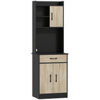 Wooden Pantry Cabinet with Drawer, 2 Open Shelves and Cabinets, 60x40x180 cm, Black and Wood Color