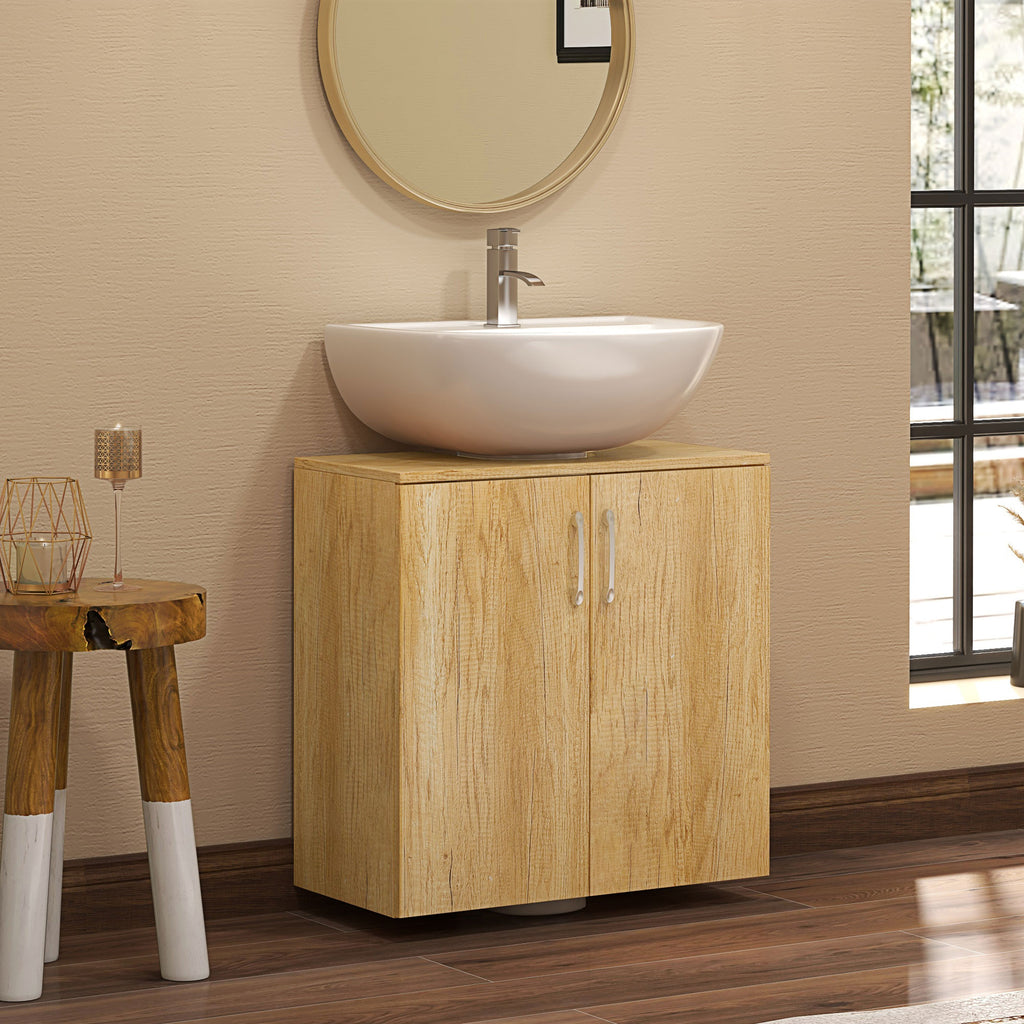 Bathroom Cabinet with 2 Doors and 2 Wooden Shelves, Natural Color
