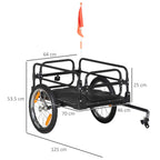 HOMCOM 70L Bike Cart with 2 x 16" Wheels, 2 Reflectors and Flag, Steel and PE, 125 x 64 x 53.5 cm, Black
